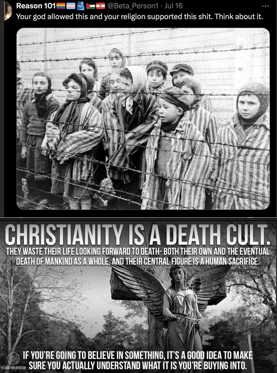 HaikuG0's tweet photo. @msnicole329 @Thomasstjames3 @7Veritas4 Christianity IS THE NAZISM.
They're all so bafflingly scapegoat stupid.
That cult worships THE MURDER OF A JEW as it's symbol &amp; it raped over a million kids the past 50 yrs &amp; uses a slave book for guidance.
https://t.co/wdIg0cczKg

https://t.co/WEFJkKJfp6

https://t.co/3xyG3oZiW9 https://t.co/jdbTm655Qv