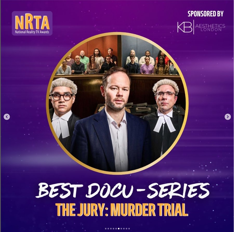 Great night on Wednesday at the #nationalrealitytvawards where we won the award for Best Docu-Series for #channel4 The Jury: Murder Trial.  Thanks to everyone who voted! 😍🎉🎉
