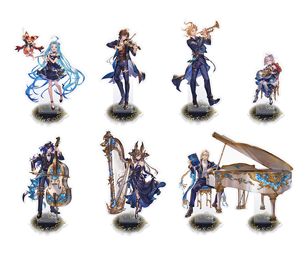 granblue_en's tweet photo. Acrylic stands of each symphony character are available for 2000 yen each...

...except for Cassius. Cassius is too big for one stand and costs 3000 yen, because of the grand piano. https://t.co/Gx2s1QWfiw
