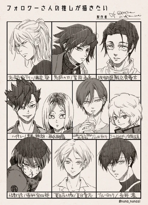 フォロワさんの推し10名出来ました〜
リクエストありがとうございました♡
(珍しく黒100%で描いたのと、ハッチング欲を満たした) 