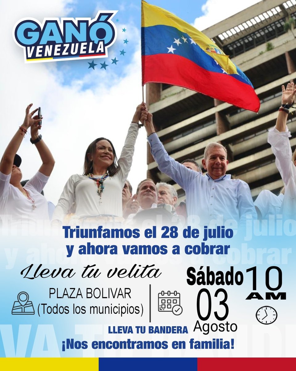 📢¡COJEDES!

GANAMOS y ahora vamos a COBRAR.

¡Lleva tu bandera y tu vela! Dios está con nosotros.🙏

📍Plaza Bolívar en todos los municipios 
⏰10:00 AM

#GanóVzla