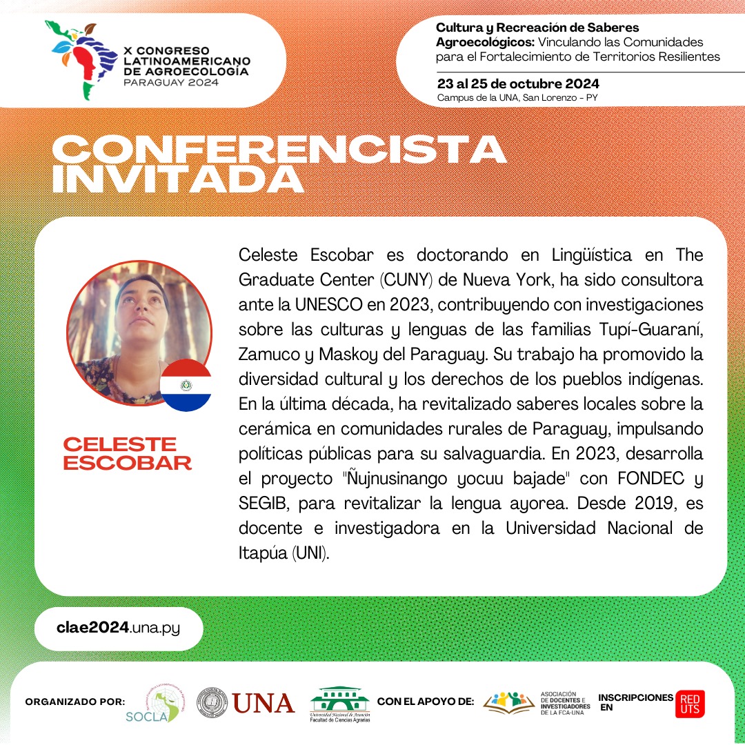 x_clae2024's tweet photo. 🍃🌎🇵🇾 | Conferencista invitada #CLAE2024
EJE 7. Educación y arte en la agroecología
✅ Celeste Escobar 🇵🇾
🕔 Campus de la UNA, San Lorenzo - Paraguay 🇵🇾
Inscripciones: https://t.co/JWosKgOrPL
#CLAE2024 #SomosDeLaUNA #SOCLA #FCAUNA70años #cienciasagrariasuna https://t.co/uNcADc2JMF
