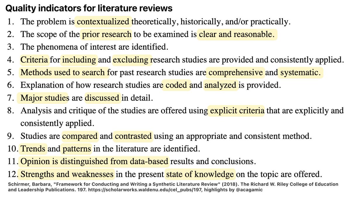 Quality indicators for literature reviews