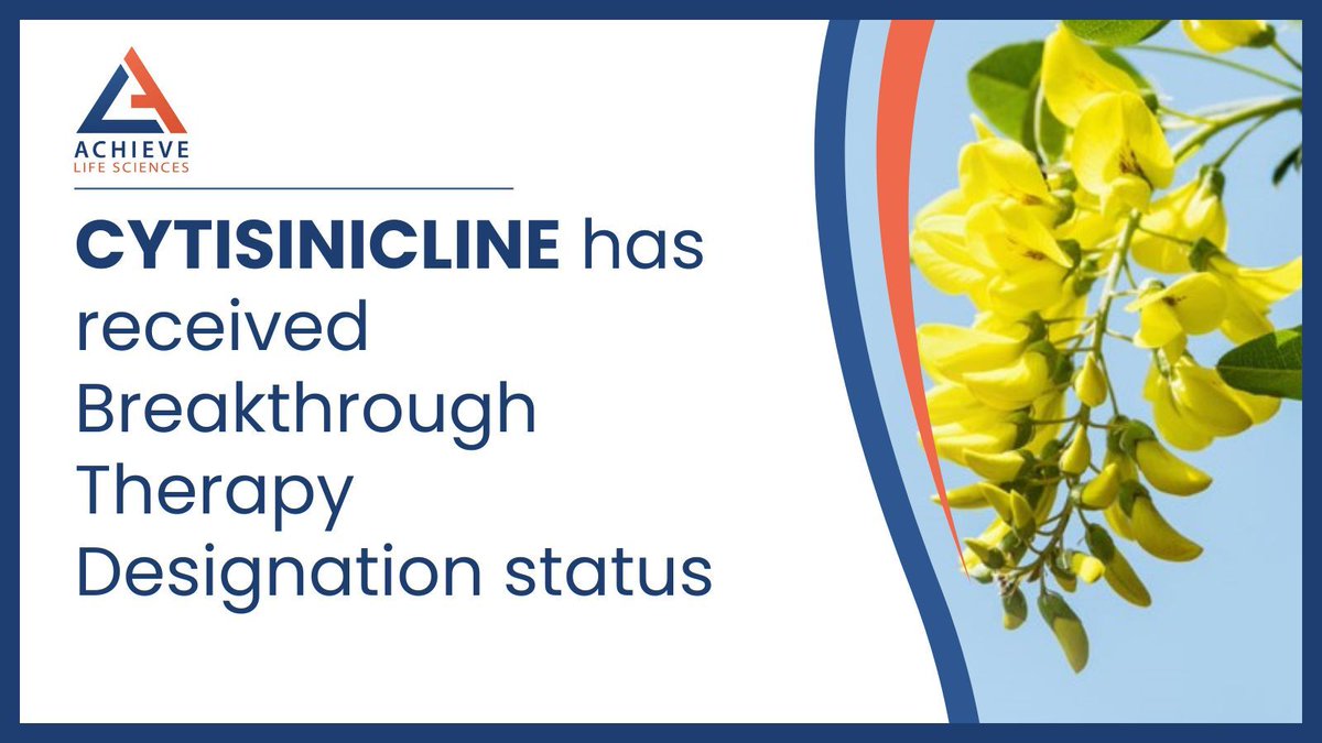 achievelifesci's tweet image. FDA granted cytisinicline Breakthrough Therapy Designation for the treatment of vaping cessation. Cytisinicline may help those who want to quit &amp;amp; if approved, may become the 1st &amp;amp; only product specifically indicated for #vapingcessation. Learn more: buff.ly/4ful5h9