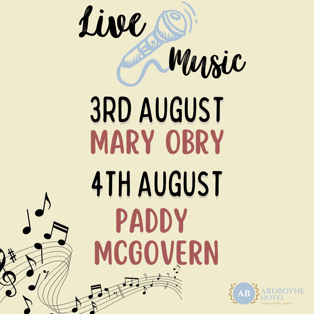 Join us this Bank Holiday Weekend in the Kell's Bar for our Musical Acts🎼 

🎤 August 3rd - Mary Obry
🎤 August 4th - Paddy McGovern