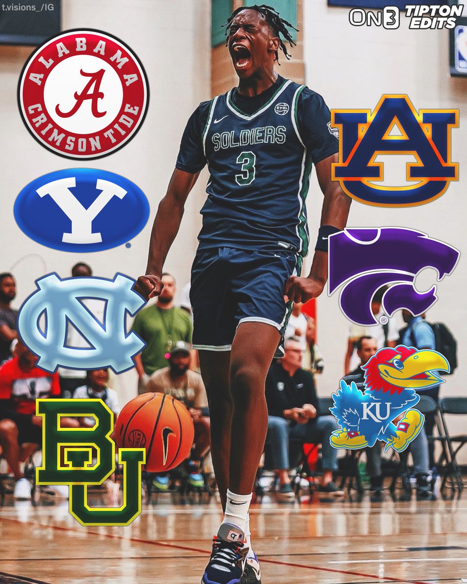 NEWS: AJ Dybantsa, the No. 1 overall player in the 2025 class, has cut his list to 7 schools, per his IG: 

Alabama
Auburn
BYU
UNC
Kansas State
Kansas 
Baylor

Story: on3.com/news/aj-dybant…