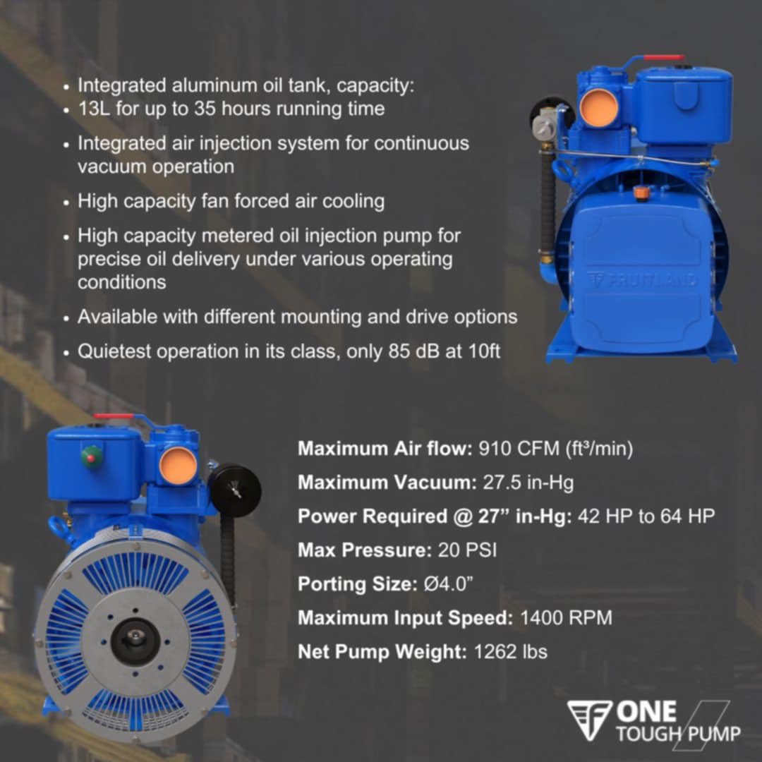 Introducing RCF1400: Fruitland’s most powerful rotary vane pump. Smaller, lighter &amp; quieter, with an improved oil reservoir &amp; air filter. Built for continuous duty with fan cooling &amp; an integrated air injection system. It’s a powerhouse for any job, in any environment.