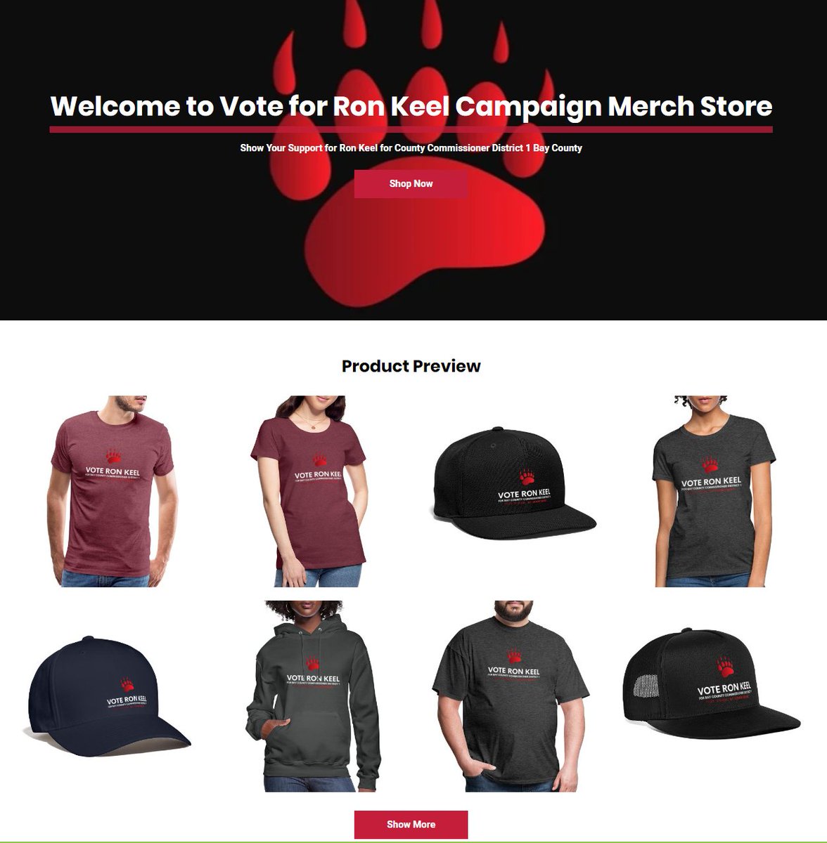 VoteRonKeel's tweet image. Each purchase fuels our journey towards a better Bay County. Wear your support and be a part of the movement! Shop now: i.mtr.cool/poftsgbqea #ShopForChange #RonKeelMission