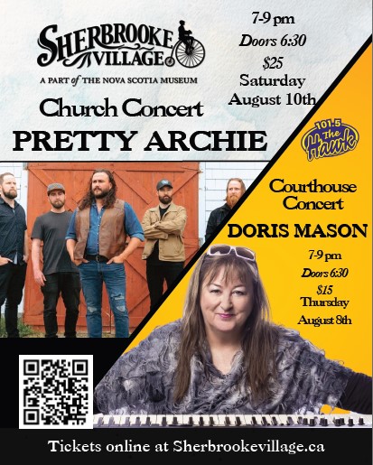 River Days! 

Thursday, August 8th - Doris Mason at the Courthouse from 7-9pm $15
Saturday, August 10th - River Days Festival starting at 11am. Food, fun, music, games, Cardboard Boat Regatta &amp; more! 
Saturday, August 10th - Pretty Archie, our Headliner, in the Church 7-9pm  $25