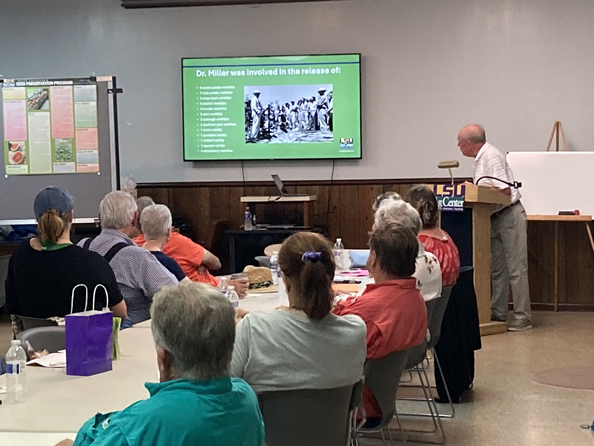 Louisiana Delta Crop Report (@ladeltacrop) on Twitter photo Dr. Mike Cannon, retired LSU Sweet Potato Specialist, talking about Dr. Julian Miller, LSU vegetable breeder and his impact on the vegetable industry in Louisiana at the Horticulture Field Day at the Northeast Research Station. <a href="/LSUAgCenter/">LSU AgCenter</a> Dr. Mike Cannon, retired LSU Sweet Potato Specialist, talking about Dr. Julian Miller, LSU vegetable breeder and his impact on the vegetable industry in Louisiana at the Horticulture Field Day at the Northeast Research Station. <a href="/LSUAgCenter/">LSU AgCenter</a>