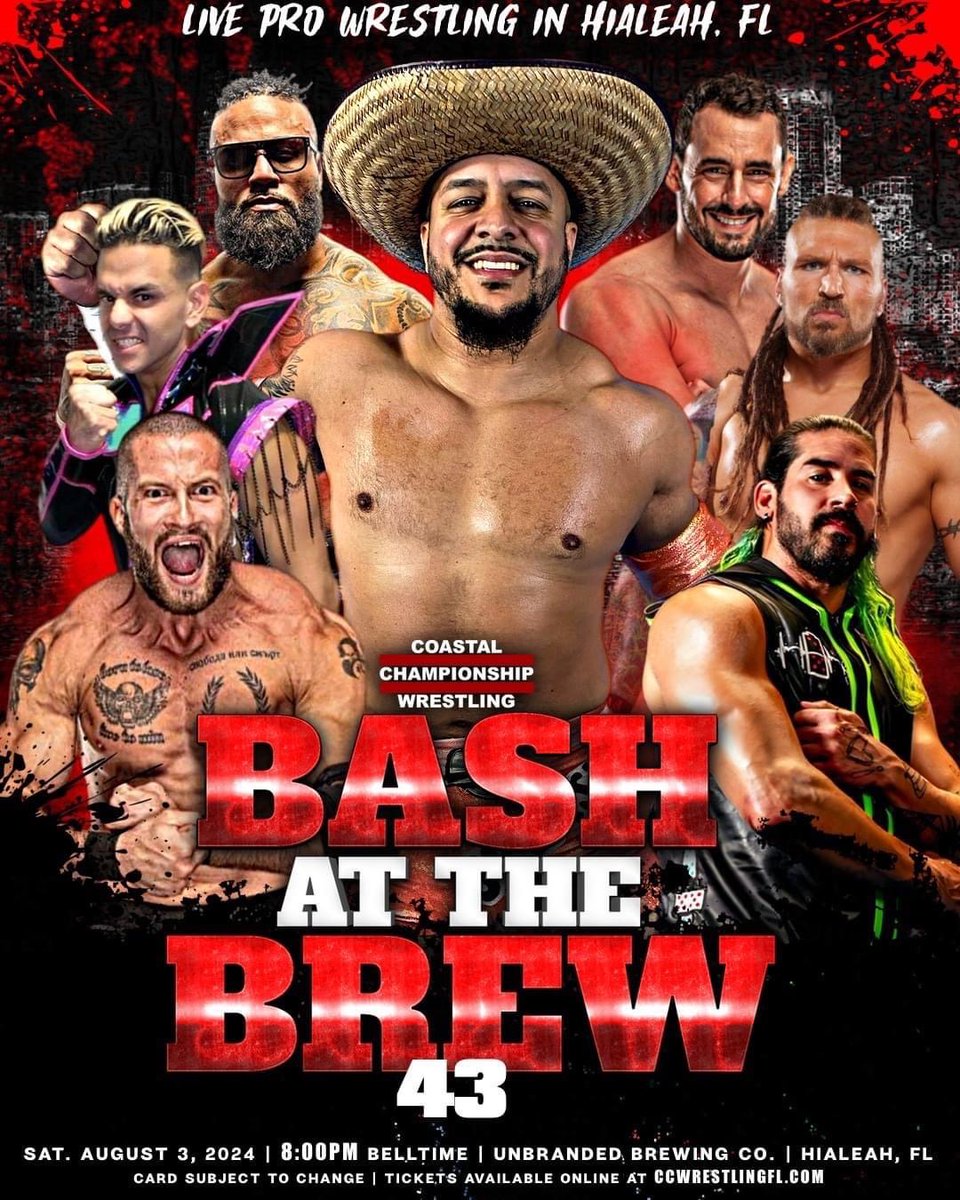 Coastal Championship Wrestling (@ccwalivetv) on Twitter photo TOMORROW!
CCW presents BASH AT THE BREW 43 in Hialeah, FL!
Weโre going crazy for these next two BASH events at <a href="/UnbrandedBrew/">Unbranded Brewing Co</a>. Missing these shows cannot be an option!
Be there tomorrow. Tickets still available: CCWRESTLINGFL.COM TOMORROW!
CCW presents BASH AT THE BREW 43 in Hialeah, FL!
Weโre going crazy for these next two BASH events at <a href="/UnbrandedBrew/">Unbranded Brewing Co</a>. Missing these shows cannot be an option!
Be there tomorrow. Tickets still available: CCWRESTLINGFL.COM
