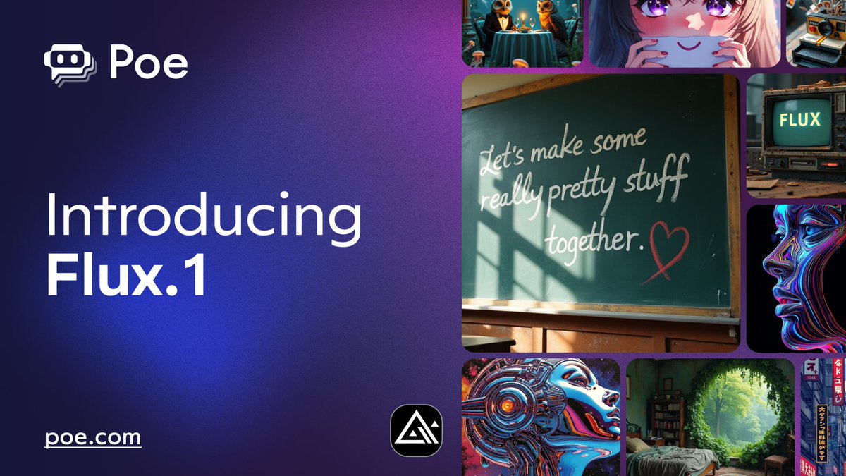 The just-released Flux.1 text-to-image models are now available on Poe! 

Flux.1[pro] sets new standards in image quality, prompt adherence, and typography, generating stunning images with impressive detail quickly. (1/2)