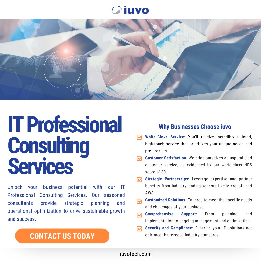 iuvotech's tweet image. 🚀 Elevate your business with iuvo&apos;s IT Consulting Services! Our team averages 24 years of experience &amp;amp; an NPS of 80. From #APIintegrations to #cloudsolutions, we drive innovation &amp;amp; ensure #datasecurity. Schedule a free consultation today!
hubs.ly/Q02FPJ6h0 #ITConsulting