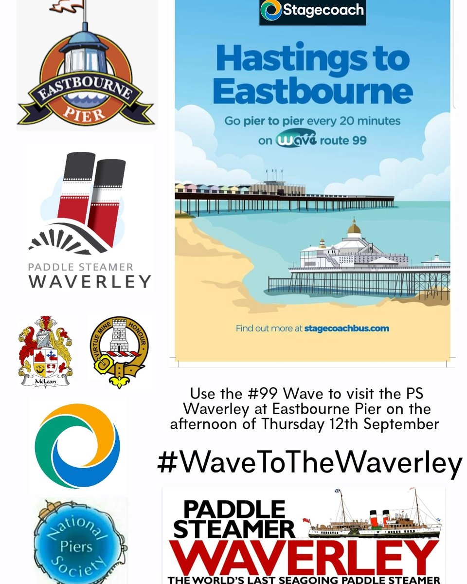 LordBrett1066's tweet photo. ##WaveToTheWaverly with @StagecoachSE #Wave99 every 20 minutes direct to Eastbourne Pier. 
The @PS_Waverley will be docking at Eastbourne Pier on Thursday 12th September  - be sure not to miss the world's last fully operational sea going Paddle Steamer when it visits East Sussex.  
@VisitEastbourne @VisitSussex @1066shrimprail @BizESussex @EastbourneBC @EBCarnival @EastbourneLocal @Eastbournenews @JoshBabarinde @KK77470 @matthewmaytum @Joelmitchell76 @PiersSociety @StagecoachSouth @stagecoachgroup @BBCSussex @BBCNews @BBCSouthNews @itvmeridian