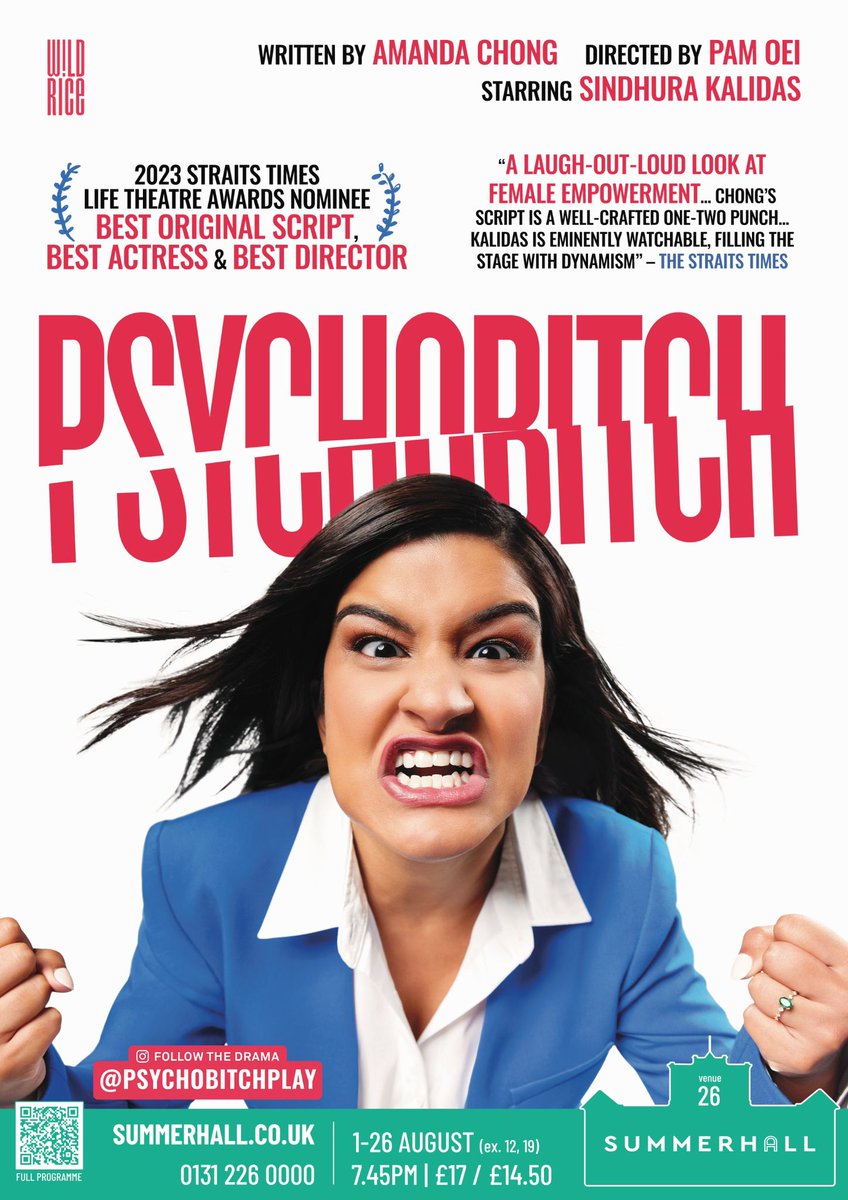 We opened ytd to a standing ovation!! Come see PSYCHOBITCH from Singapore, ft. overachieving type A journalist Anya Samuel desperate to convince her fiance that she is not an "emotional person", whatever the hell that means. Summerhall, Tech Cube Zero, 7:45pm.

#TweetTheMedia