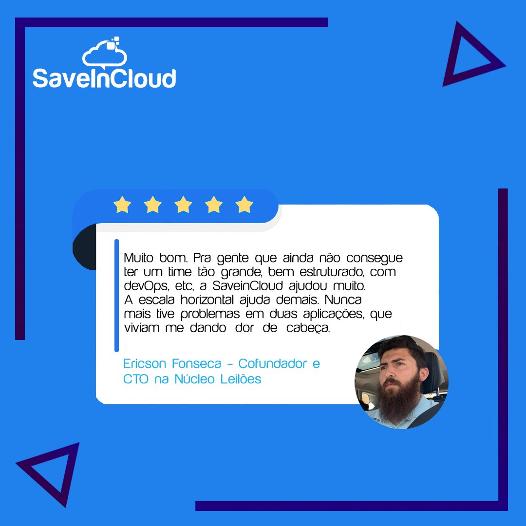 Viu como os serviços da SaveinCloud contribuíram para a solução do problemas de Ericson Fonseca? 
Não perca tempo! Faça como ele e escale conosco. 

#Cloud #Feedback #Customerfeedback #ParceriaEstratégica  #Inovação #WordPress #Windows #Firebird  #CloudMigration #CloudSecurity
