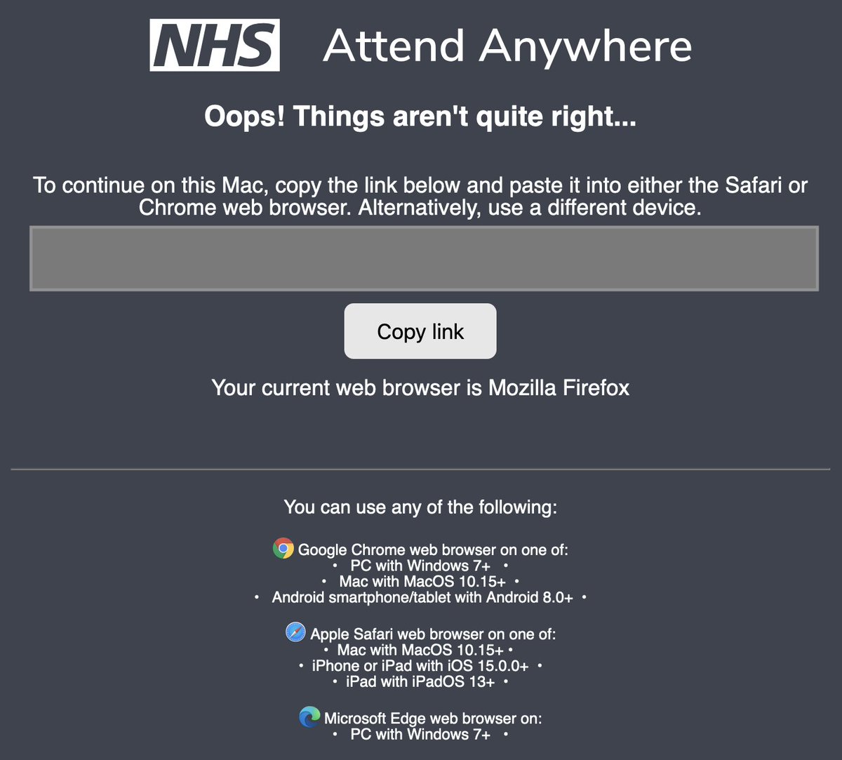 NHS Attend Anywhere (unless you're a Firefox User 😭🤬)