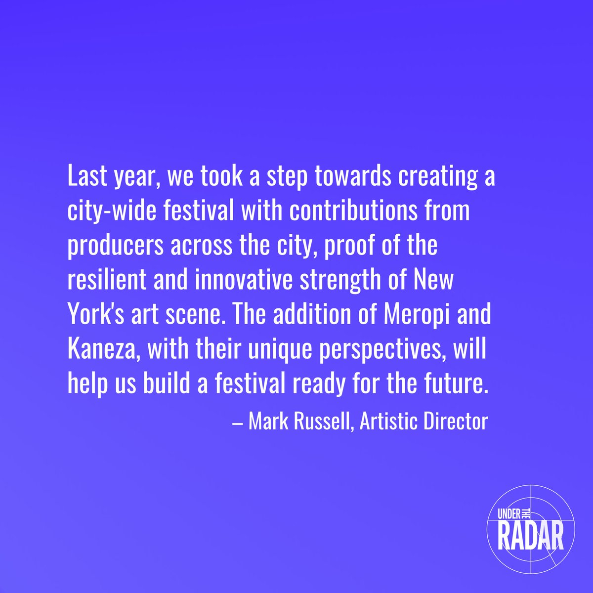 Welcome back to our feed UTR FANS. We have news! As we head into our 20th season, we are being joined by visionary forces Kaneza Schaal and Meropi Peponides who will join Mark Russell as Co-Creative Directors. Give them their flowers 💐 

More in our #linkinbio #UTR #missyou