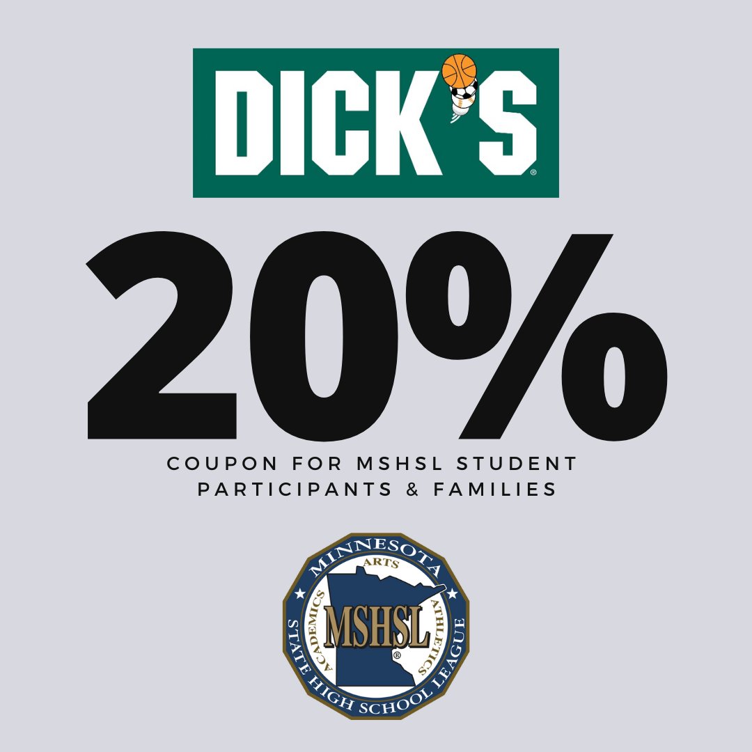 From 8/9/2024 – 8/11/2024, DICK’S Sporting Goods is offering your families, players and coaches a SPECIAL APPRECIATION 20% OFF discount throughout the store.

Coupon is valid in-store and should be shown at the register during checkout via phone or printed out. Be sure to use the