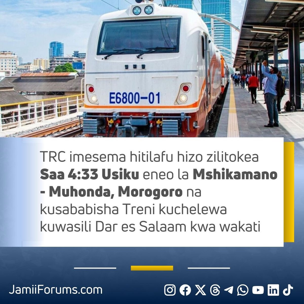 JamiiForums's tweet photo. Shirika la Reli Tanzania (TRC) limeomba radhi kwa Abiria waliopata changamoto ya kuchelewa kufika kwa wakati Jijini Dar wakitokea Dodoma, Agosti 1, 2024 baada ya kutokea hitilafu za kiufundi ambazo hazijawekwa wazi

Hii ni mara ya pili kwa Shirika hilo kuomba radhi, ikumbukwe, Julai 30, 2024, Treni ya SGR kutoka Dodoma ilichelewa kufika Dar baada ya kuripotiwa kutokea hitilafu katika Mifumo ya Juu ya Umeme 

Soma https://t.co/TqyOFPDa5N

#JamiiForums #Governance #JFHuduma #Accountability #ServiceDelivery