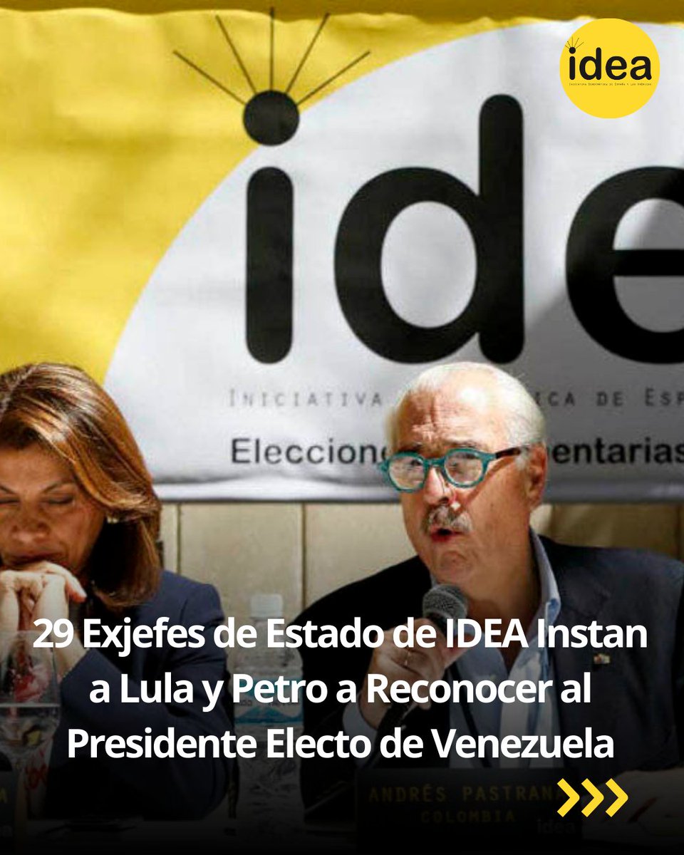 IDEA_Grupo's tweet photo. 🌍 29 exjefes de Estado del Grupo IDEA instan a Brasil y Colombia a reconocer a Edmundo González Urrutia como presidente electo de Venezuela. La democracia en la región está en juego. ¡Es hora de actuar! ✊🇻🇪 #Democracia #VenezuelaLibre https://t.co/AvlX5hRCi3