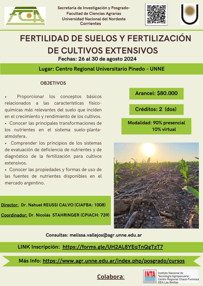 ReussiNahuel's tweet photo. 📣📣Nutrición Basada en Evidencias en el NEA y NOA💪🌽💪🌻 junto al Dr. Stahringer @ingenieria_unne. Una semana del clásico del "Paper al Lote" para una Agricultura Intensificada Sustentable. Más información 👇. Los esperamos!!  @GRSueloCultivo @FertilabLab @garciaf_nutri https://t.co/RhOjeUqPTd
