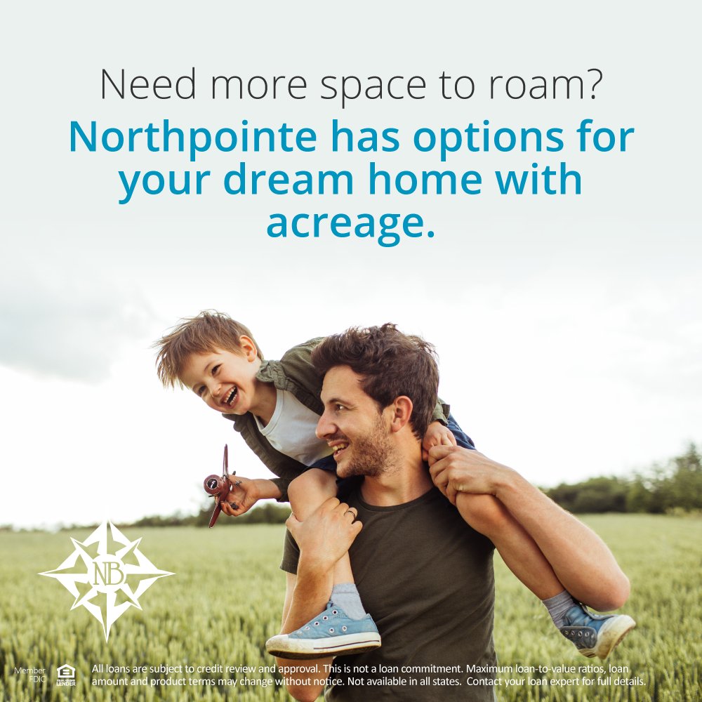 NorthpointeBank's tweet image. Got your eye on a property with acreage? Northpointe has you covered with options that may allow financing for properties above 5 acres. Connect with us today to learn more!