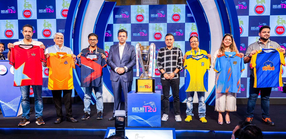 Delhi Premier League T20 (@delhiplt20) on Twitter photo Mr. <a href="/rohanjaitley/">Rohan Jaitley</a>, President, DDCA, former 🇮🇳 cricketer, <a href="/virendersehwag/">Virrender Sehwag</a> & team owners unveiled the jerseys for #DelhiPremierLeagueT20 🤩
Each jersey embodies team spirit & passion. Watch these colours ignite the field from Aug 17🔥
#DPLT20 #DelhiCricket #Cricket <a href="/delhi_cricket/">DDCA</a> Mr. <a href="/rohanjaitley/">Rohan Jaitley</a>, President, DDCA, former 🇮🇳 cricketer, <a href="/virendersehwag/">Virrender Sehwag</a> & team owners unveiled the jerseys for #DelhiPremierLeagueT20 🤩
Each jersey embodies team spirit & passion. Watch these colours ignite the field from Aug 17🔥
#DPLT20 #DelhiCricket #Cricket <a href="/delhi_cricket/">DDCA</a>