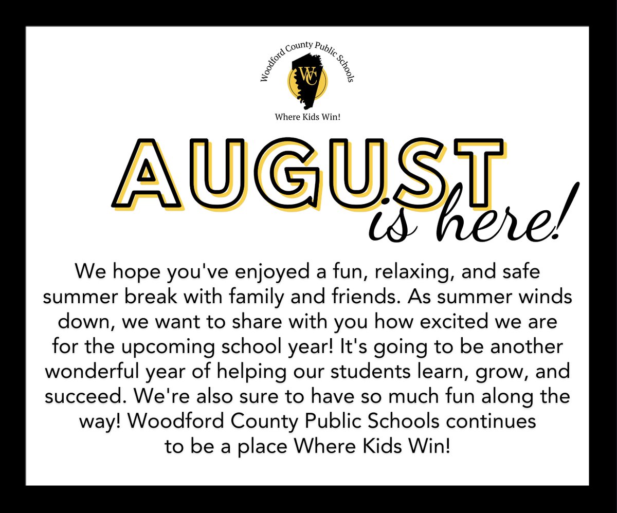 The first day of school, August 8, is just around the corner, and we couldn't be more thrilled! 💛🍎🤩🏫✨

We are ready to educate our kids, care for them, and change lives!

#KidsWin #changinglives #WCPSInfluence