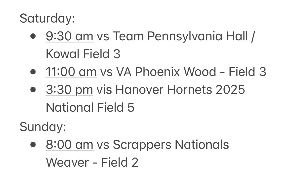 So excited to be on the field this weekend with <a href="/marooncrush07/">MaroonCrush07 (25/26)</a> at the Team VA showcase in Nokesville VA! Here is my schedule for the weekend!
<a href="/ecu__softball/">East Carolina Softball</a> <a href="/RoanokeSoftball/">RoanokeSoftball</a> <a href="/MasonSoftball/">George Mason Softball</a> <a href="/LongwoodSB/">Longwood Softball</a>