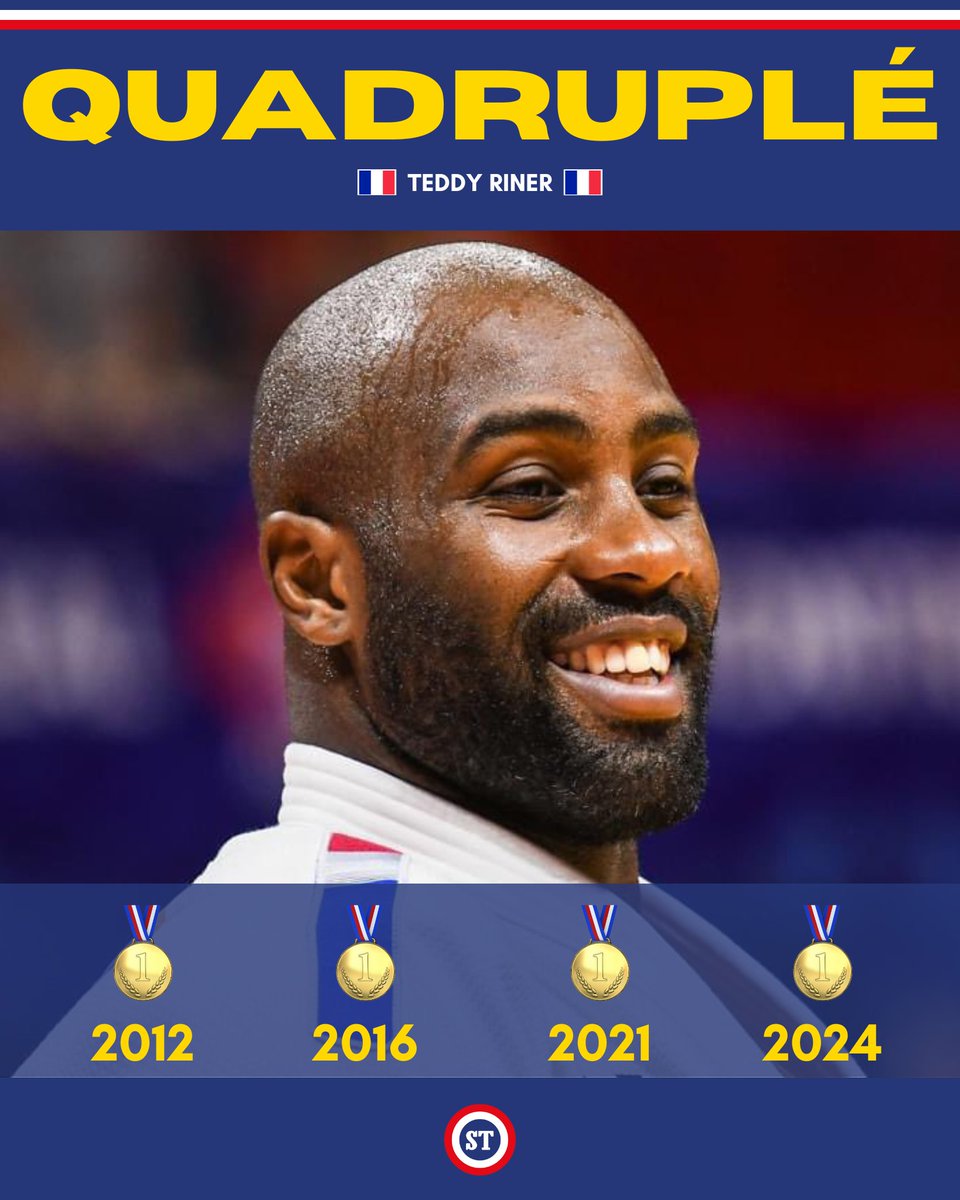 sportricolore's tweet photo. 🇫🇷 LE QUADRUPLÉ OLYMPIQUE 👑

🥇 2012
🥇 2016
🥇 2021
🥇 2024

MERCI TEDDY, ON EST SI CHANCEUX D'AVOIR UNE TELLE LÉGENDE EN FRANCE 🤩

#Paris2024 https://t.co/Whd6hynPen