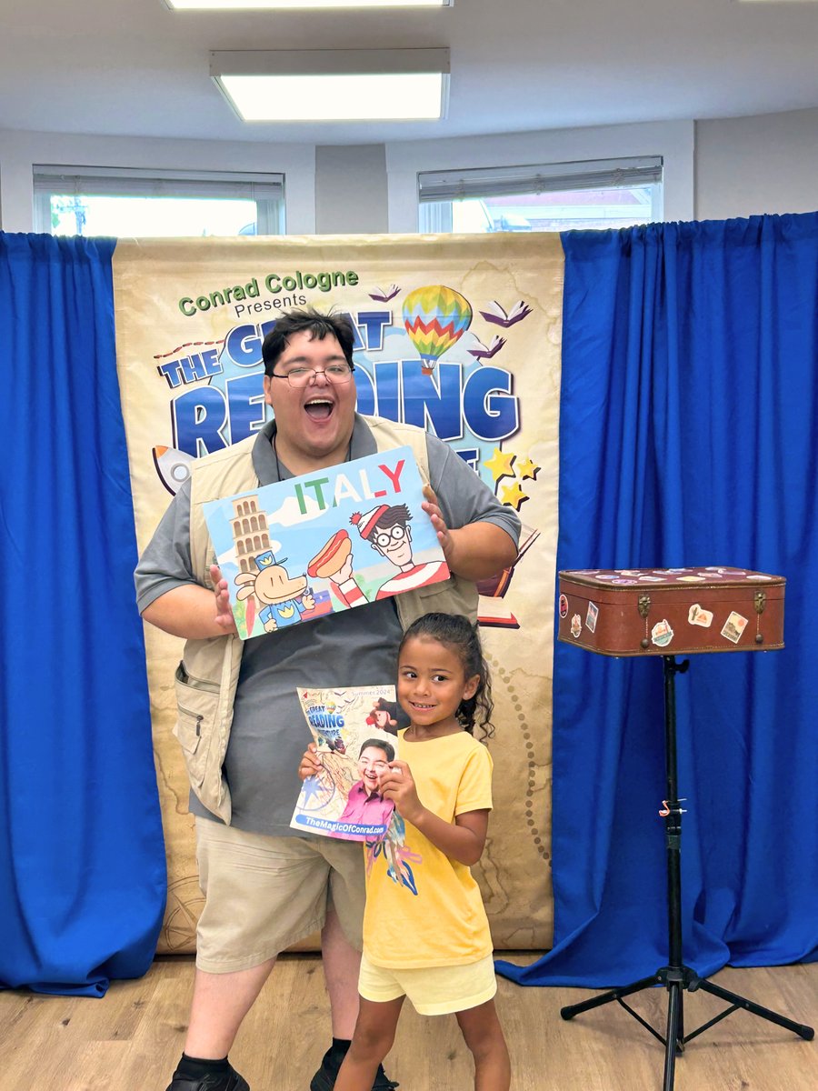 TuxParkLibrary's tweet photo. Welcome back @ConradCologne, one of our favorite performers here at Tuxedo Park Library! We went on so many adventures with Conrad through books and magic. Chico the Monkey stopped by to teach us about Jane Goodall, and we found Waldo in Italy! Thank you, Conrad! 🌎📚 https://t.co/nBnvbMfst4