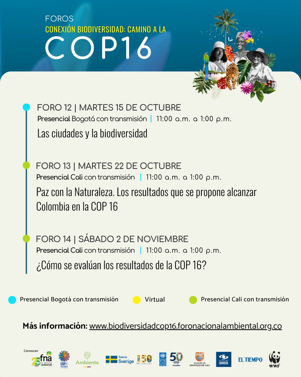 🗓️ Participa e inscríbete en los Foros #FNAconexiónBioCOP16 del 14 de agosto al 2 de noviembre y explora temas cruciales como la Biodiversidad, el Desarrollo, la naturaleza, las comunidades y muchos más 🌎🌿

¡Participar es gratis! 👉🏾 bit.ly/4dw9wnP