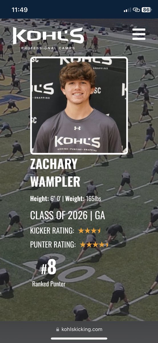 New <a href="/KohlsKicking/">Kohl's Kicking Camps</a> rankings are out and excited to move up #8 in 🇺🇸 (c/o 26) after Kohl’s NSC! Got 8th highest punt score and 2nd highest roll out for 2026!