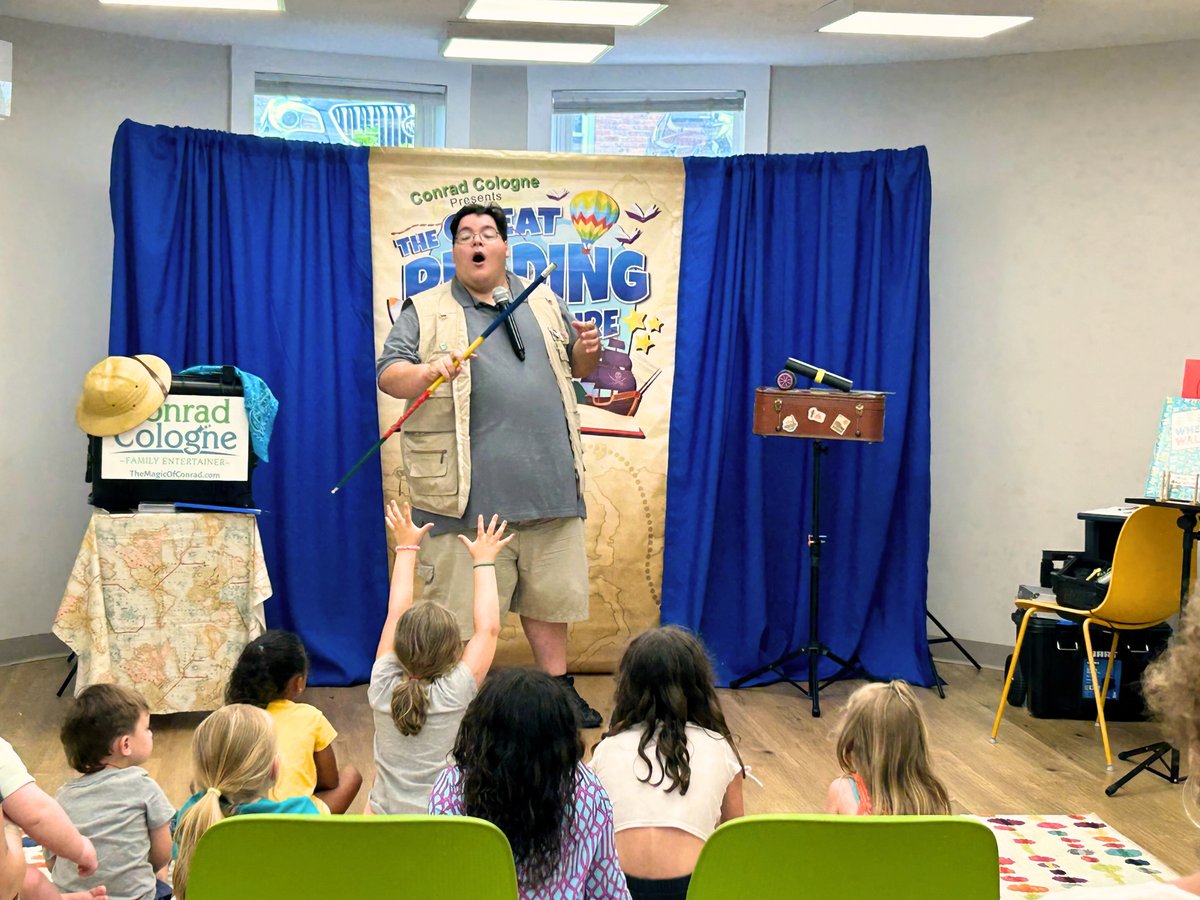 TuxParkLibrary's tweet photo. Welcome back @ConradCologne, one of our favorite performers here at Tuxedo Park Library! We went on so many adventures with Conrad through books and magic. Chico the Monkey stopped by to teach us about Jane Goodall, and we found Waldo in Italy! Thank you, Conrad! 🌎📚 https://t.co/nBnvbMfst4