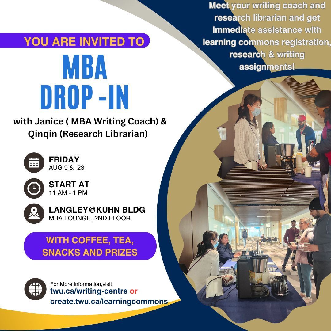 TWU_Library's tweet photo. MBA Drop In:  August 9 &amp; 23 https://t.co/Q0BTLdNqgs