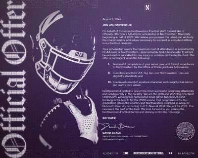 Go Cats! <a href="/NUFBRecruiting/">NUFB Recruiting</a> <a href="/NUFBFamily/">Northwestern Football</a>