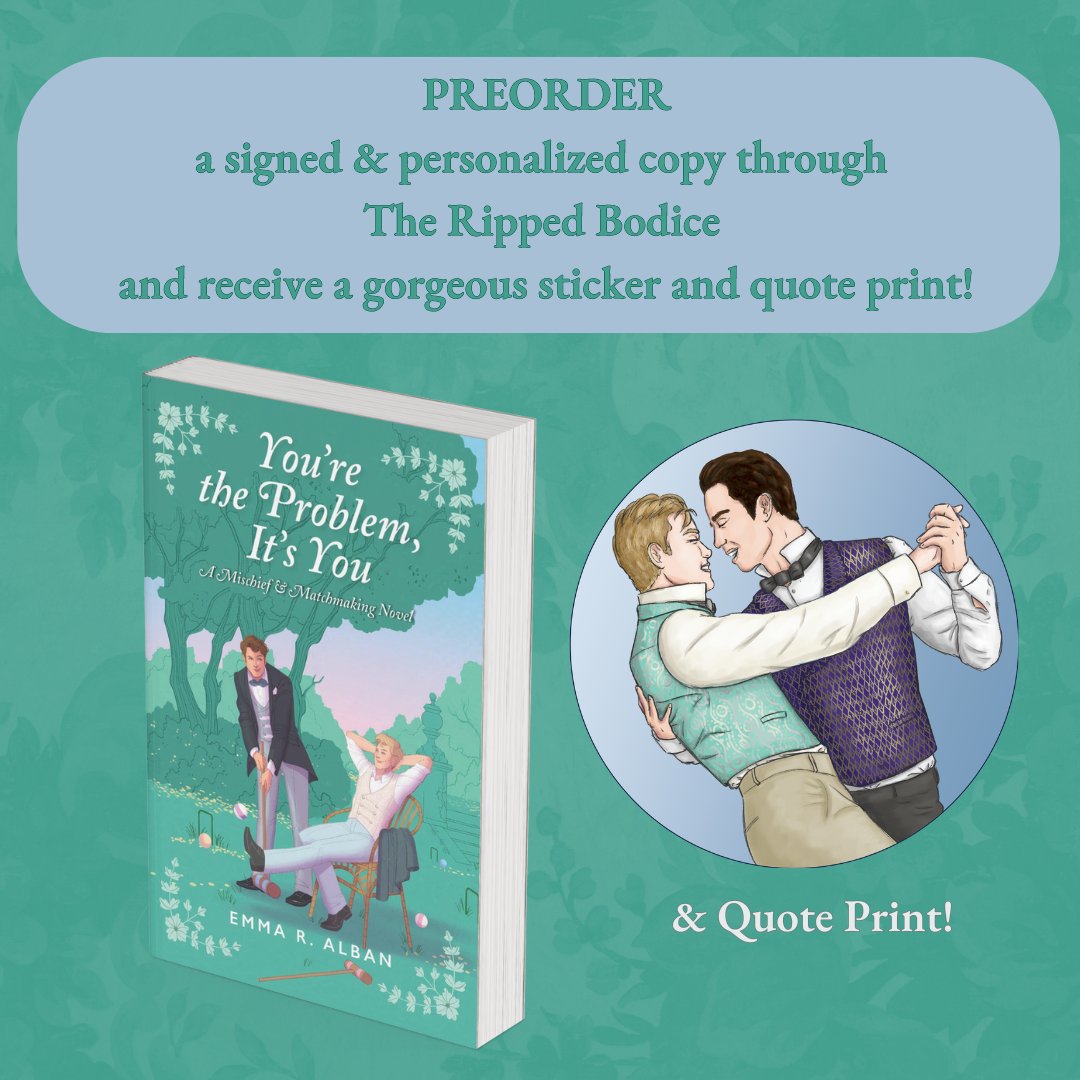😍I am so delighted to have my pre-order campaign at <a href="/TheRippedBodice/">The Ripped Bodice</a>, where you can order a signed &amp; personalized copy of YOU'RE THE PROBLEM, IT'S YOU and receive this amazingly gorgeous sticker by Rebecca Killeen, and a quote print from <a href="/avonbooks/">avonbooks</a>, through 8/20! 😍