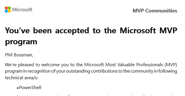 Phil Bossman (@schlauge) on Twitter photo 🌞I am excited and honored to receive the #MVP Award. Truly grateful. Thanks to <a href="/MikeKanakos/">Mike Kanakos - @mikekanakos@fosstodon.org</a> for being my partner in crime at @RTPSUG. I am super-excited to continue contributing to the #PowerShell community and encouraging others in learning and innovation 📷
<a href="/MVPAward/">Microsoft MVP Communities</a>
#MVPBuzz 🌞I am excited and honored to receive the #MVP Award. Truly grateful. Thanks to <a href="/MikeKanakos/">Mike Kanakos - @mikekanakos@fosstodon.org</a> for being my partner in crime at @RTPSUG. I am super-excited to continue contributing to the #PowerShell community and encouraging others in learning and innovation 📷
<a href="/MVPAward/">Microsoft MVP Communities</a>
#MVPBuzz