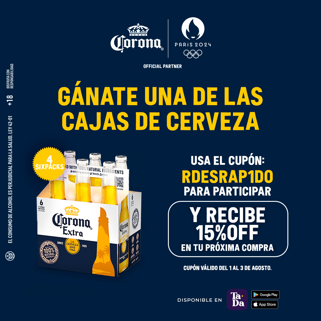 tadadeliveryrd's tweet photo. 🏃‍♂️🏃‍♀️ Prepárate para la competencia de Atletismo Mixto con tus cervezas Corona.

Aprovecha un 15% OFF con el cupón RDESRAP1DO en #TaDaDelivery. ¡También participas para ganar una caja de cervezas! 🍻 Apoyemos a nuestros atletas para llegar a las finales 🔥 https://t.co/3OvqjoRGpL