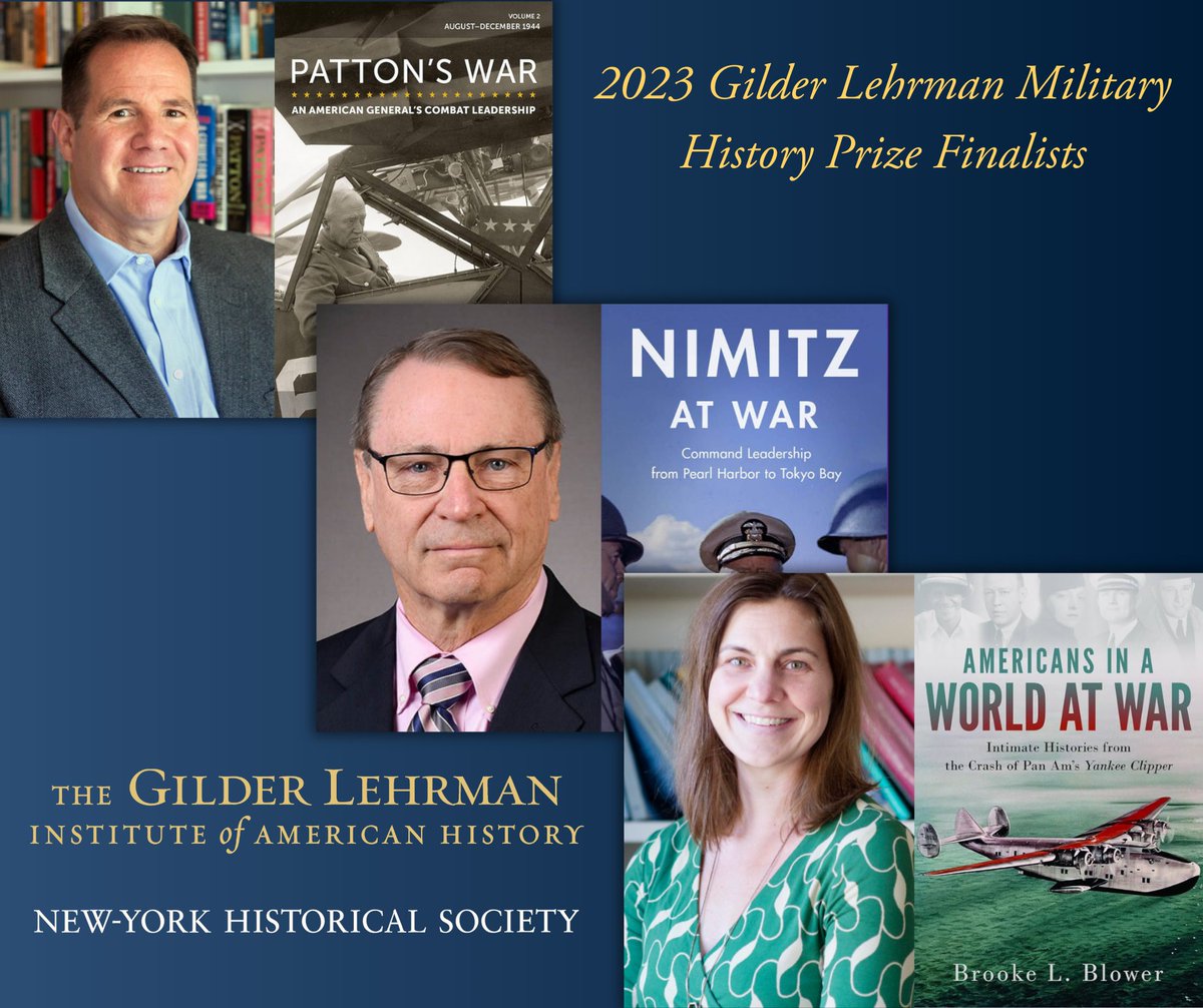 The Gilder Lehrman Institute of American History (@gilder_lehrman) on Twitter photo Congratulations to the finalists of the Gilder Lehrman Military History Prize!
▪️Brooke L. Blower: "Americans in a World at War"
▪️Kevin M. Hymel: "Patton’s War"
▪️Craig L. Symonds: "Nimitz at War"
Learn more: ow.ly/j43Z50SQbIB
<a href="/OxUniPress/">Oxford University Press</a> <a href="/umissouripress/">University of Missouri Press</a> <a href="/NYHistory/">The New York Historical</a> Congratulations to the finalists of the Gilder Lehrman Military History Prize!
▪️Brooke L. Blower: "Americans in a World at War"
▪️Kevin M. Hymel: "Patton’s War"
▪️Craig L. Symonds: "Nimitz at War"
Learn more: ow.ly/j43Z50SQbIB
<a href="/OxUniPress/">Oxford University Press</a> <a href="/umissouripress/">University of Missouri Press</a> <a href="/NYHistory/">The New York Historical</a>