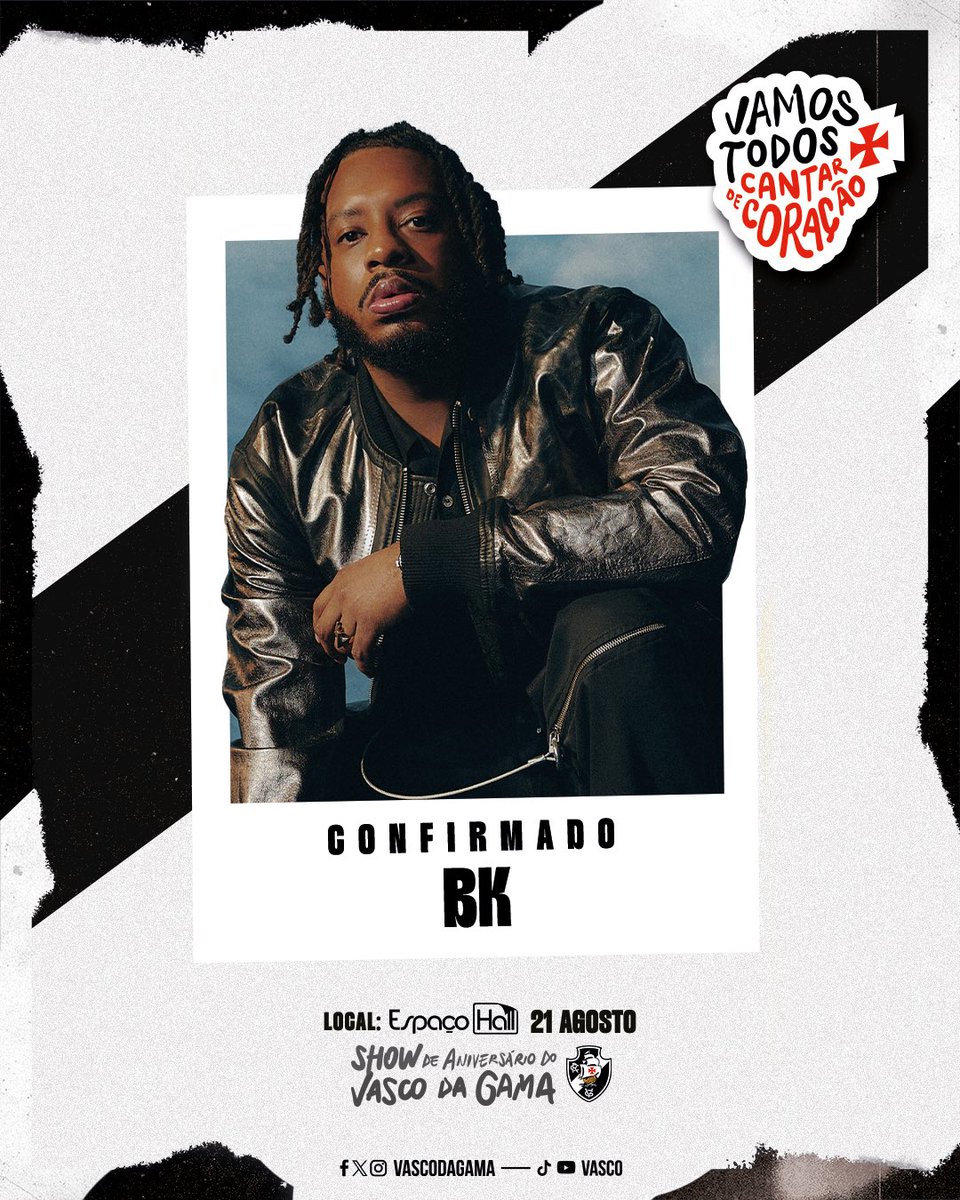 VascodaGama's tweet image. E no final, meu sonho é igual: família, churrasco no quintal... VER O VASCÃO NA FINAL 🎶

@bkttlapa está confirmado para o show de aniversário de 126 anos do #VascoDaGama!

Vamos Todos Cantar de Coração ❤️💢

🗓️ 21 de agosto
📍 Espaço Hall - Rio de Janeiro, RJ.
⏳ Mais atrações e…