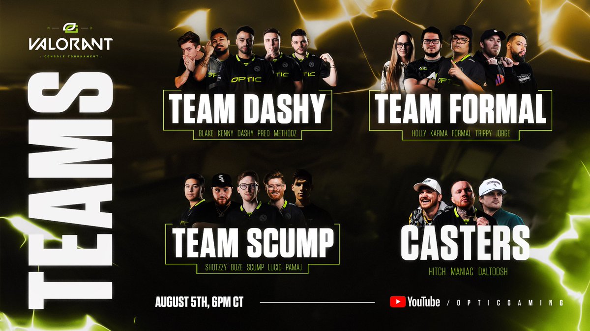 OpTic's tweet image. Teams for our @VALORANT Console Tournament. 

Who’s taking it all? 🎮