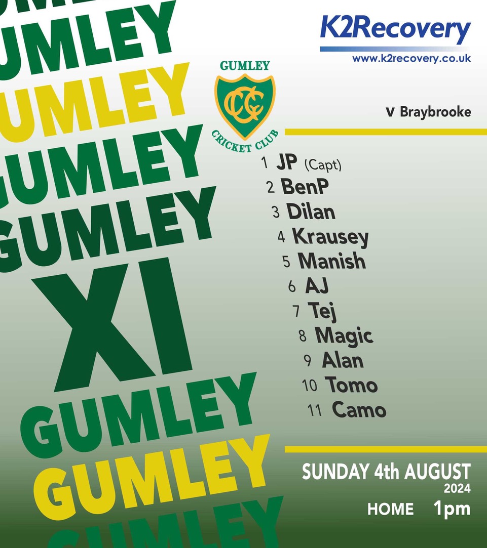 Gumley Cricket Club (@gumleycc) on Twitter photo Sponsored by <a href="/K2Recovery/">K2 RECOVERY</a> , we host Braybrooke at the Top. Play well. Play straight. Play fair. ๐๐ Sponsored by <a href="/K2Recovery/">K2 RECOVERY</a> , we host Braybrooke at the Top. Play well. Play straight. Play fair. ๐๐