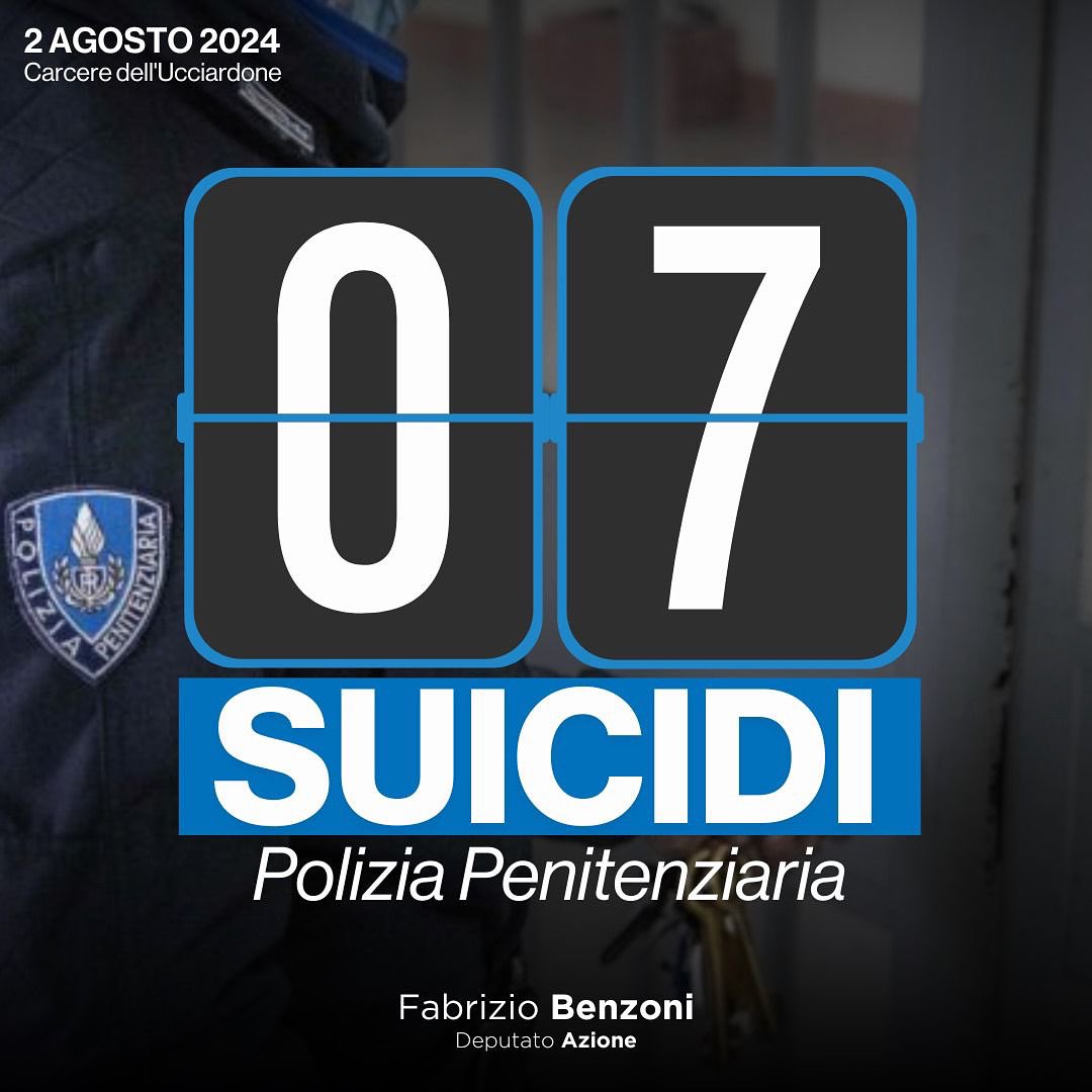 fabriziobenzoni's tweet photo. Apprendo del settimo suicidio nel 2024 di un agente della penitenziaria. Quest'ennesimo suicidio conferma quello che da mesi vediamo e ascoltiamo nelle #carceri che visitiamo e che, purtroppo, la maggioranza fatica a comprendere: la disumanità in cui versano le nostre strutture penitenziarie incide non solo sulla vita dei detenuti, ma anche su chi ha deciso di servire lo Stato.