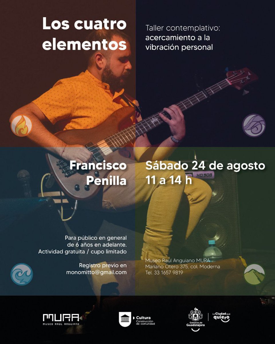 ¿Te has preguntado cómo la música vibra en tu cuerpo?
En nuestro taller "Los cuatro elementos", encontrarás las respuestas.

Con Francisco Penilla, descubriremos la conexión entre la música y los elementos de la naturaleza.

¡Cupo limitado! Reserva ya en monomitto@gmail.com
