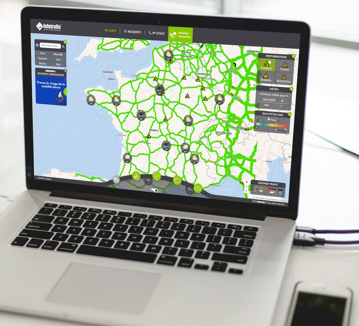 Depuis 24 ans, infotrafic.com fournit des informations sur le #trafic routier en temps réel en #France.

Accédez à notre carte interactive pour suivre :
🛣️ les conditions de circulation en temps réel
⚠️ les perturbations trafic
🚗 les prévisions #BisonFute 
🌤️ la météo