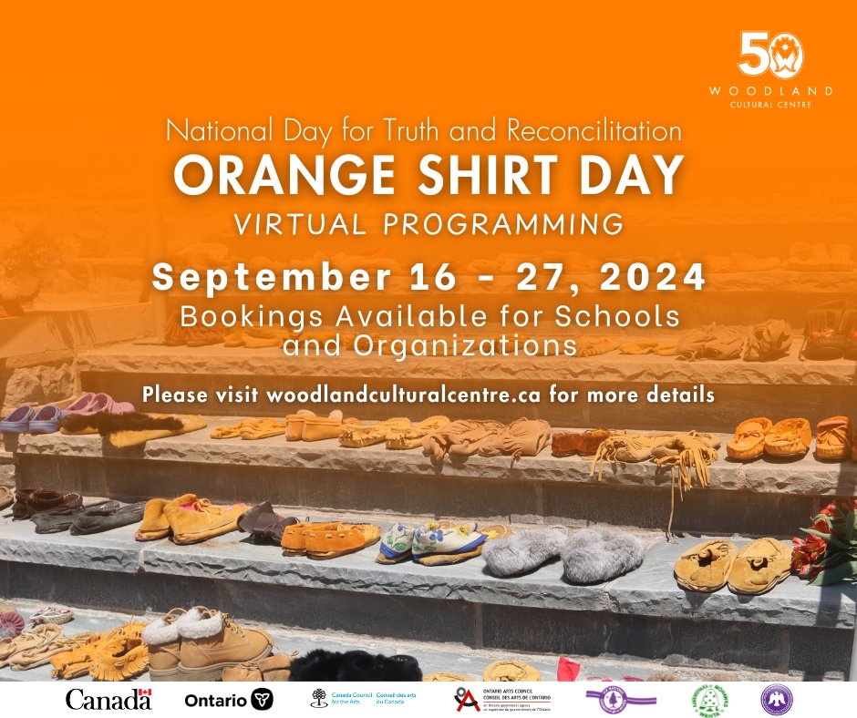 woodlandcc's tweet photo. The #WoodlandCulturalCentre is thrilled to announce our #OrangeShirtDay #programming! This September we will be having #TruthandReconciliation virtual events for two weeks.

Full details on schedules and registration, visit our website!

#OSD 2024: https://t.co/MyHNFExLux 

#TRC https://t.co/MfaTNSscsx