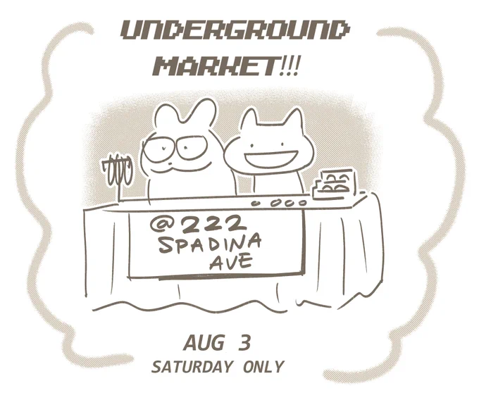 me and @/snail_png are tabling at 222 underground market this saturday aug 3 (TOMORROW!!!) at the chinatown centre mall!! 

im selling stickers, charms, and some small prints and colin is selling his handmade jewlery pieces :3 come say hi! 