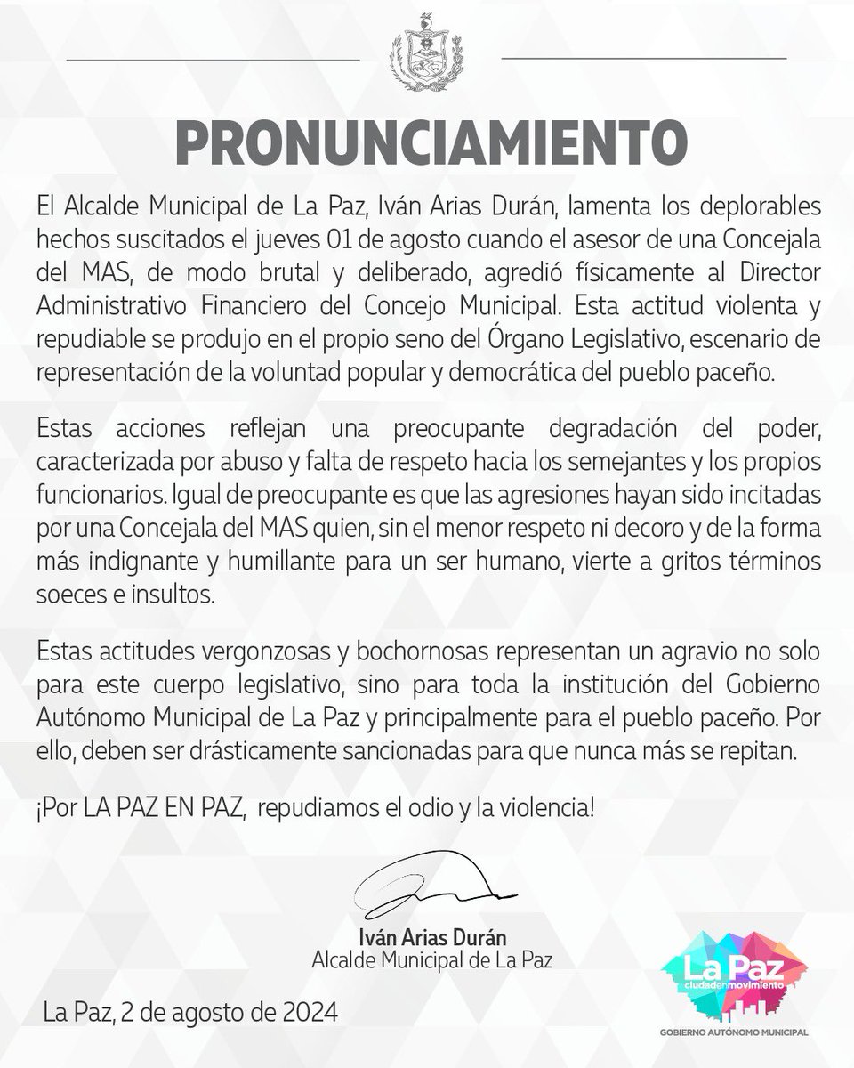 LaPazAlcaldia's tweet photo. #Pronunciamiento | #Atención https://t.co/B5sKcCjXl1